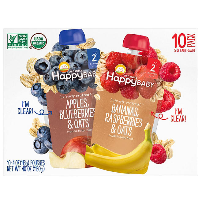 Happy Baby Organic Baby Food Pouches, Mixed Flavors (4 oz., 10 pk.)