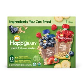 Happy Baby Organics Stage 2 Clearly Crafted Oats & Fruit Pouches Variety Pack (4 oz., 12 ct.)