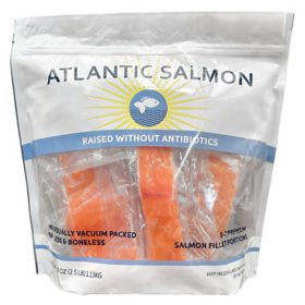 Ocean Venture Skinless and Boneless Atlantic Salmon Fillets, Frozen, 5-7 ct., 2.5 lbs.