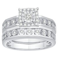 0.26 CT. T.W. Princess Shape Diamond Bridal Set in 14K White Gold