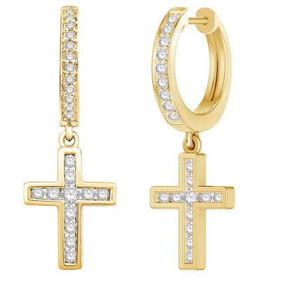 Gold cross online hoop earrings