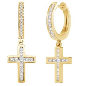 0.50 CT. T.W. Diamond Cross Hoop Earrings in 14K Yellow Gold