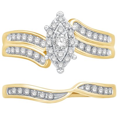 0.47 CT. T.W. Marquise Shape Diamond Bridal Set in 14K Two-Tone Gold