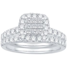 1.17 CT. T.W. Princess Halo Diamond Bridal Set in 14K White Gold