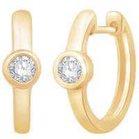 0.20 CT. TW. Diamond Bezel Huggie Hoop Earrings in 14K Gold