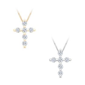 0.20 CT. T.W. Round Cut Diamond Cross Pendant Necklace in 14K Gold		