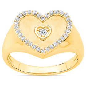 0.20 CT. T.W. Diamond Heart Signet Ring in 14K Yellow Gold