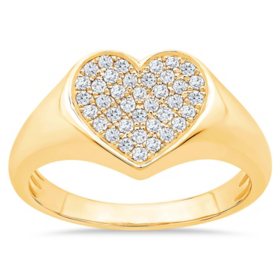 0.25 CT. T.W. Diamond Pave Heart Signet Ring in 14K Yellow Gold