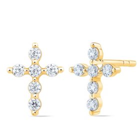 0.20 CT. T.W. Diamond Cross Earrings in 14K Yellow Gold