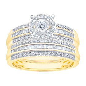 0.65 CT. T.W. Round Halo Diamond Wedding Ring Set in 14K Two-Tone Gold