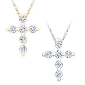 0.20 CT. T.W. Round Cut Diamond Cross Pendant Necklace in 14K Gold		