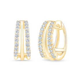 0.30 CT. T.W. Round Cut Three Row Diamond Huggie Hoop Earrings in 14K Gold