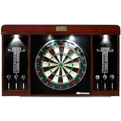 40 Dartboard Cabinet & Dart Board Set LED Lights 6 Steel Tip Darts and  Flights