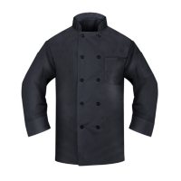 Chef Coat with Long Sleeve, 2 Pockets (1 Thermoter, 1 Chest), Pearl Button in Black (2 Pack) -Choose your size