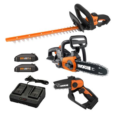 Worx 22″ Hedge Trimmer, 5″ Pruning Saw, 10″ Cordless Chainsaw Combo Kit
