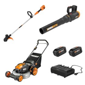 Worx 40v Combo, Includes 20" Push Mower, 13" String Trimmer, Quiet Tech Blower
