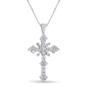 Sterling Silver Reversible Cross Pendant on Cuban Chain, 22 - Sam's Club