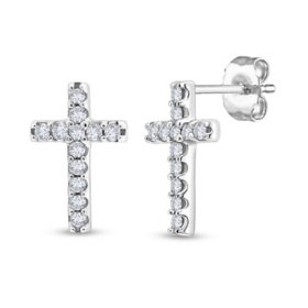 0.12 CT. T.W. Diamond Cross Earrings in 14K Gold