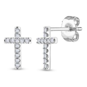 0.12 CT. T.W. Diamond Cross Earrings in 14K Gold