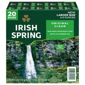 Irish Spring Bar Soap, Original  Clean - 4 oz., 20 ct.