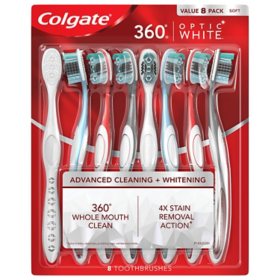 Colgate Optic White 360 Manual Toothbrush, Soft, 8 ct.