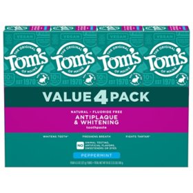 Tom's of Maine Fluoride-Free Antiplaque & Whitening Toothpaste, 4.5 oz., 4 pk.