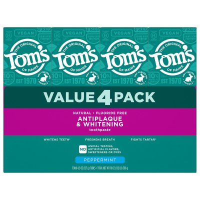 Tom's of Maine Fluoride-Free Antiplaque & Whitening Toothpaste, 4.5 oz ...