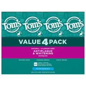 Tom's of Maine Fluoride-Free Antiplaque & Whitening Toothpaste, 4.5 oz., 4 pk.