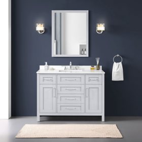 OVE Decors Tahoe 48 in W x 21 in D Bathroom Vanity with Engineered Marble Countertop and Framed Wall Mirror