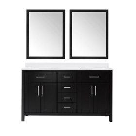 OVE Decors Tahoe 60 in W x 21 in D Bathroom Vanity with Carrara Marble Countertop and Framed Wall Mirrors