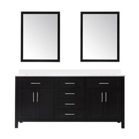 OVE Decors Tahoe 72 in W x 21 in D Bathroom Vanity with Engineered Marble Countertop and Framed Wall Mirrors