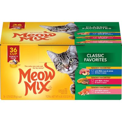 Meow Mix Classic Tender Favorites Wet Cat Food Variety Pack 2.75 oz. cup 36 cups