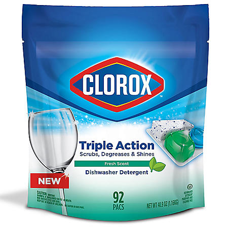 Clorox Triple Action Dishwasher Detergent Pacs (40.9 oz., 92 ct.)