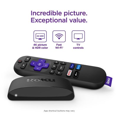billet Reklame basen Roku Express 4K+ Streaming Player 4K/HD/HDR with Smooth Wi-Fi, Premium HDMI  Cable, Voice Remote | 2021 - Sam's Club
