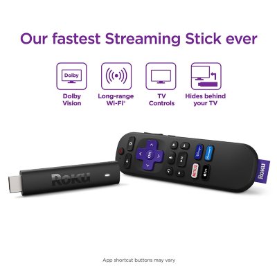 Roku Streaming Stick 4K  Streaming Device 4K/HDR/Dolby Vision with Voice  Remote with TV Controls and Long-Range Wi-Fi - Sam's Club
