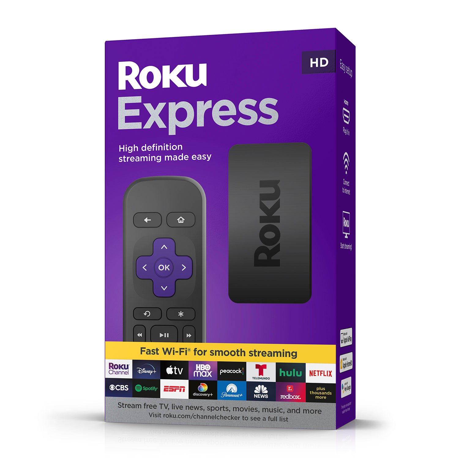 Roku Express HD Streaming Device with High-Speed HDMI Cable and Simple Remote, Guided Setup, and Fast Wi-Fi