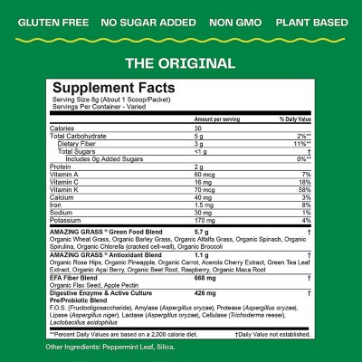 Amazing Grass Greens Blend Superfood for Immune Support: Super Greens  Powder Smoothie Mix with Organic Spirulina Chlorella Beet Root Powder  Digestive Enzymes & Probiotics Original 30 Servings