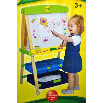 Kids Easel Including 100+ Accessories, Double Sided Wooden Easel for Kids -  Magnetic Chalkboard & Painting Board & 2 Paper Rolls, Art Easel Supplies