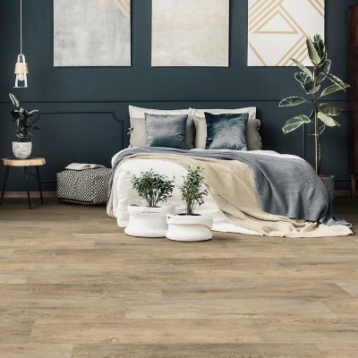 Oak Luxury Vinyl Plank Basement Family Room Flooring and Dark Gray