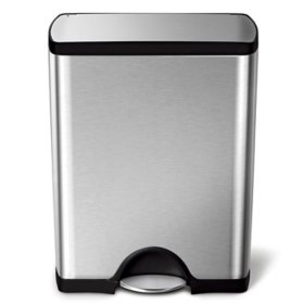 Simplehuman 13.2 Gal. Rectangular Step Trash Can, Brushed Stainless Steel		