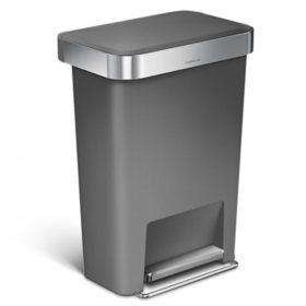 simplehuman 12-Gal Rectangular Step Can with Liner Pocket, Grey Plastic