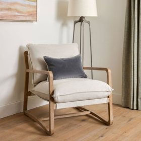 Newfield Wood and Upholstered Accent Chair, Wheat