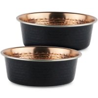 Matte Black & Hammered Copper Heavy Dog Bowl w/ Silicon Feet, 2 pk. (Choose Size)