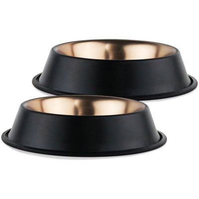 Non-Skid Matte Black and Copper Dog Bowl, 2 pk. (Choose Size)