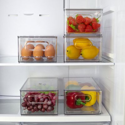 2pcs Plastic Storage Bins, Multi-Use Organizer Bins, Pantry Organizer,  Clear Storage Containers, Kitchen Beverage Fruit And Vegetable Box,  Bathroom Sk
