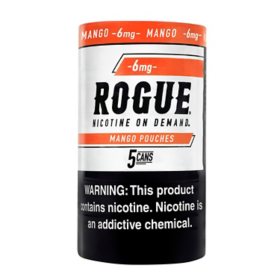 Rogue Oral Tobacco Nicotine Pouches, Mango, 6 mg, 5 cans, 20 pk.