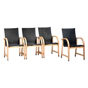 Amazonia Manhattan Aluminum 4-Piece Stacking Teak Patio Dining Chair
