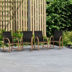 Amazonia Manhattan Aluminum 4-Piece Stacking Teak Patio Dining Chair