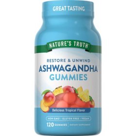 Nature's Truth Restore and Unwind Tropical Ashwagandha Gummies, 500 mg. 120 ct.