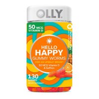 OLLY Hello Happy Gummy Worms, Mood Balance Support with Vitamin D, Adult Chewable Supplement, Tropical Zing (130 ct.)